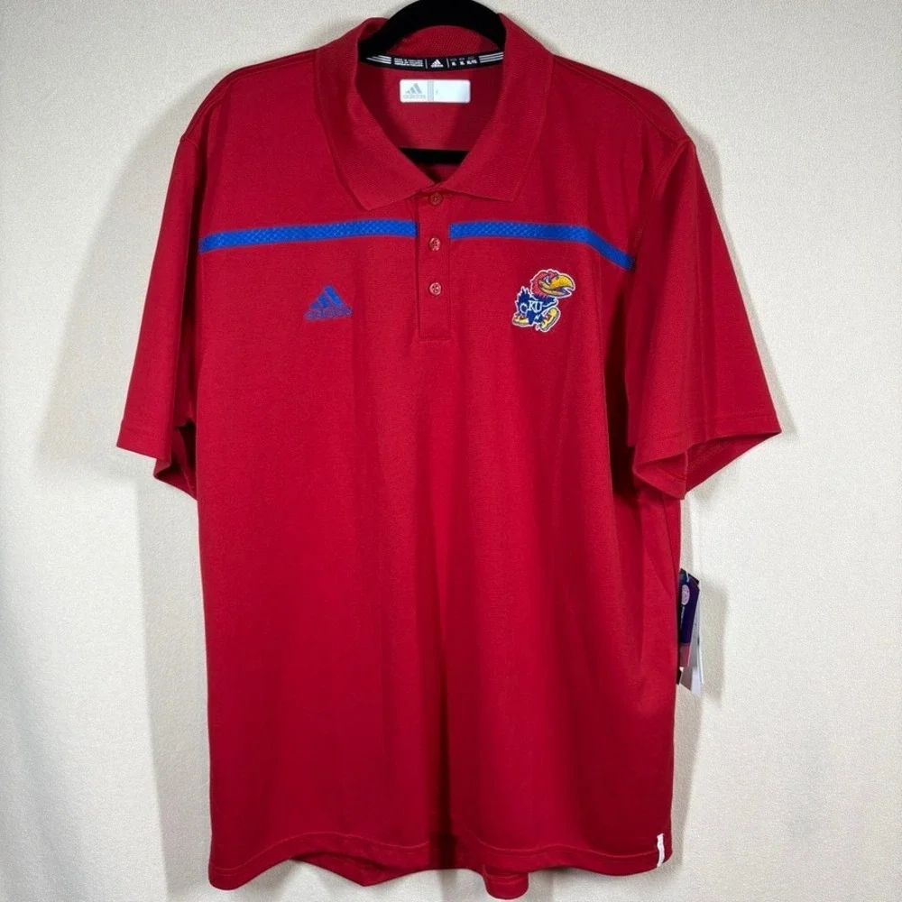 NOS Adidas Kansas Jayhawks KU Coaches Polo Shirt Mens XL Crimson Climalite‎